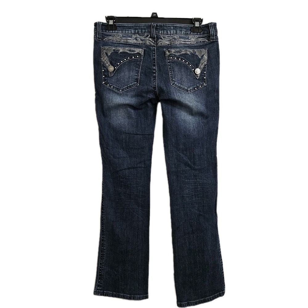 Wrangler Jeans Women 11 Dark Wash Rock 47 Ultra Low Rise Bootcut Embroidered